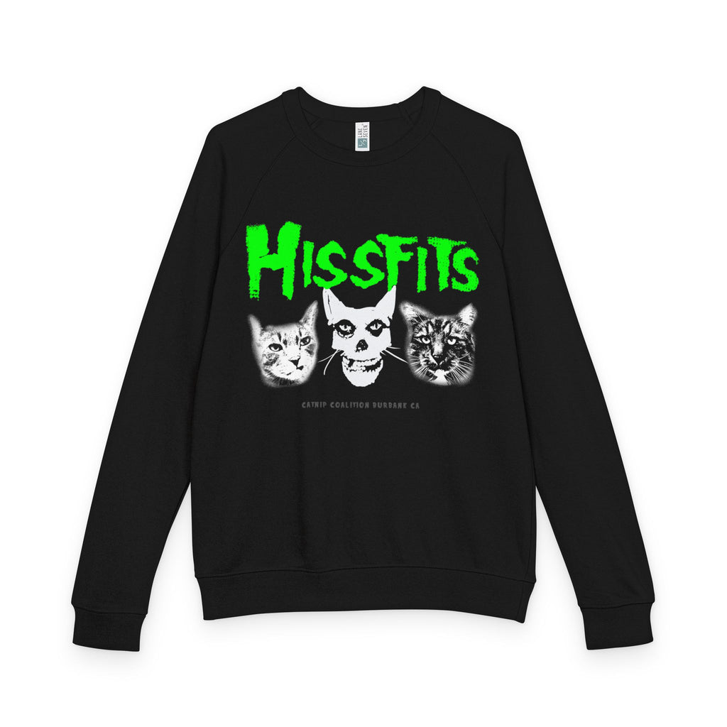 Hissfits Crewneck Sweatshirt — Neon Green Punk Cat Band Design