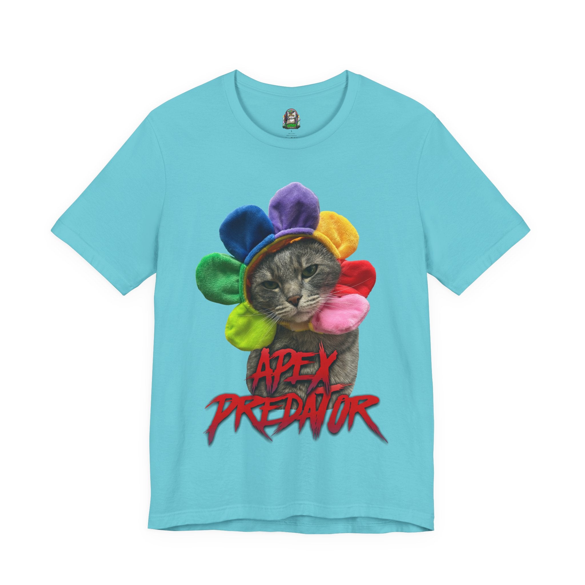 Apex Predator Cat Tee — Cute Rainbow Flower Cat Graphic Shirt