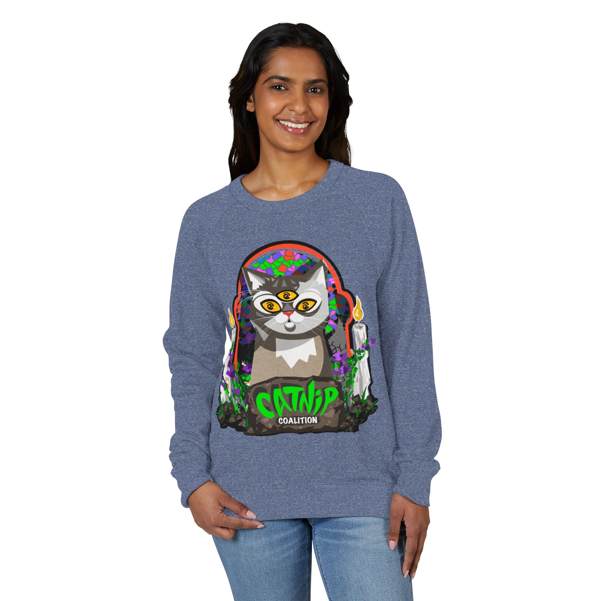 Catnip Coalition Crewneck Sweatshirt — Colorful Cat Altar Design