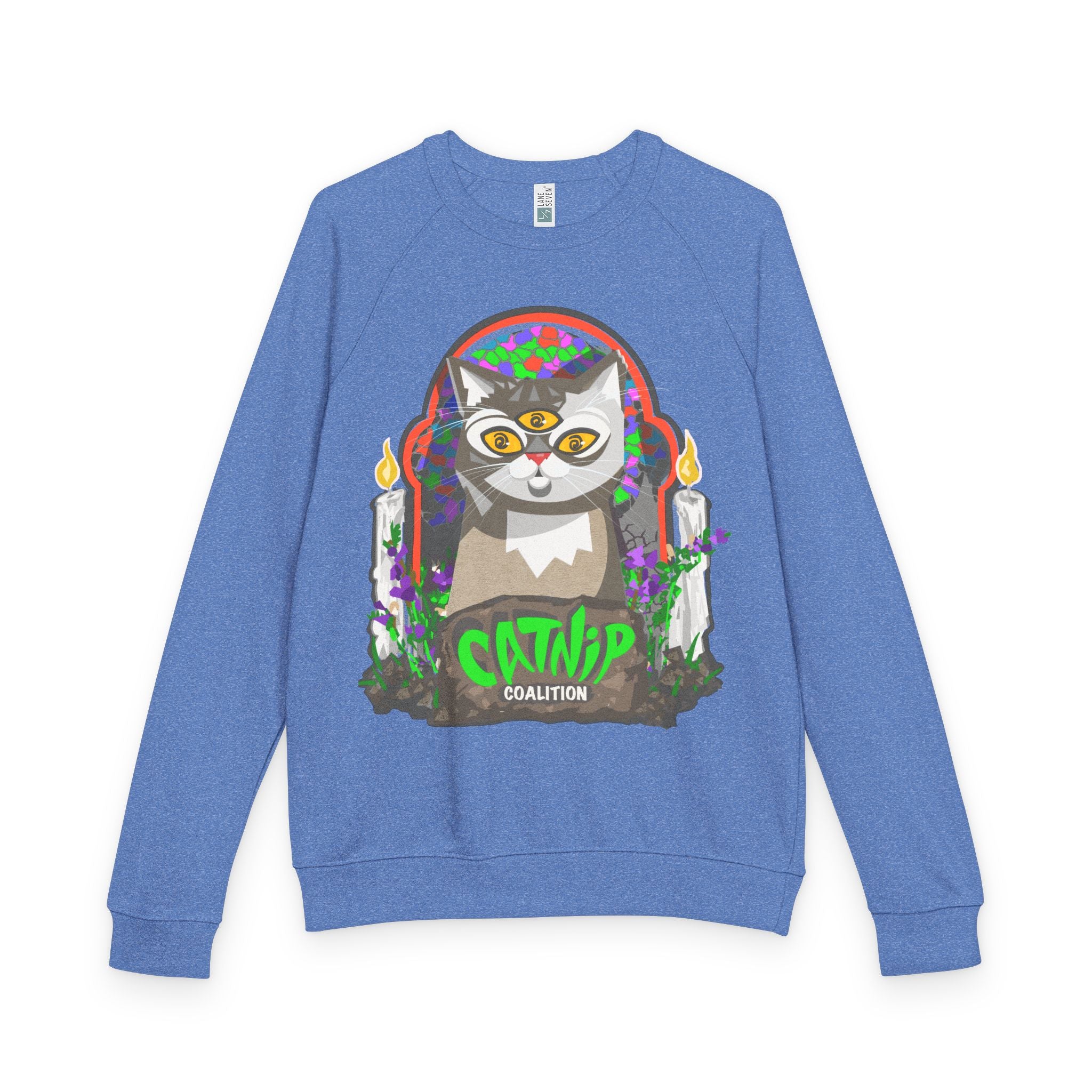 Catnip Coalition Crewneck Sweatshirt — Colorful Cat Altar Design