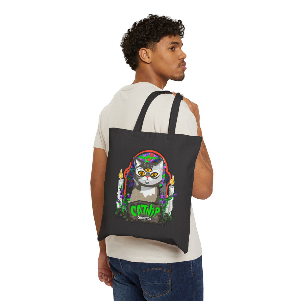 Catnip Coalition Tote Bag — Psychedelic Cat Canvas Tote