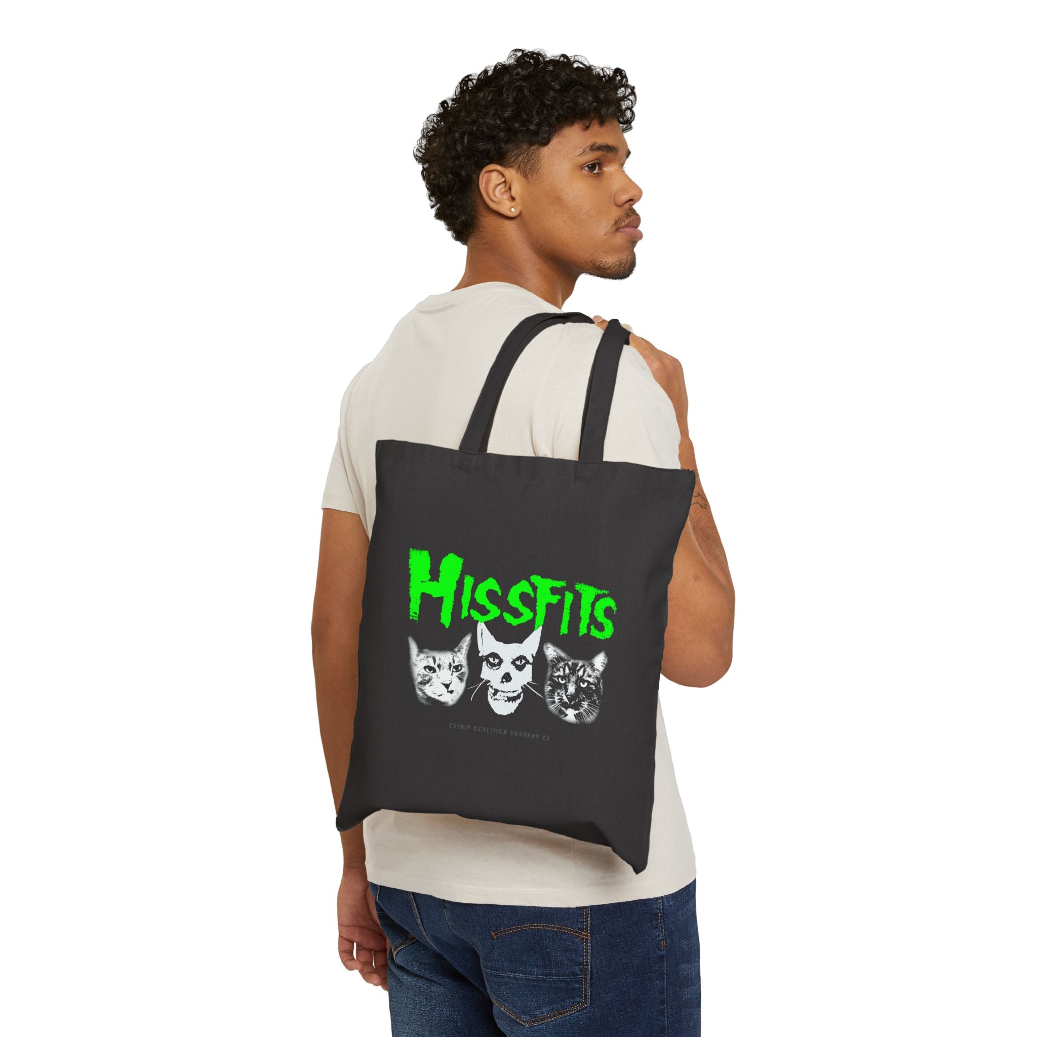 Missfits Cat Tote Bag — Gothic Punk Cat Skull Canvas Tote