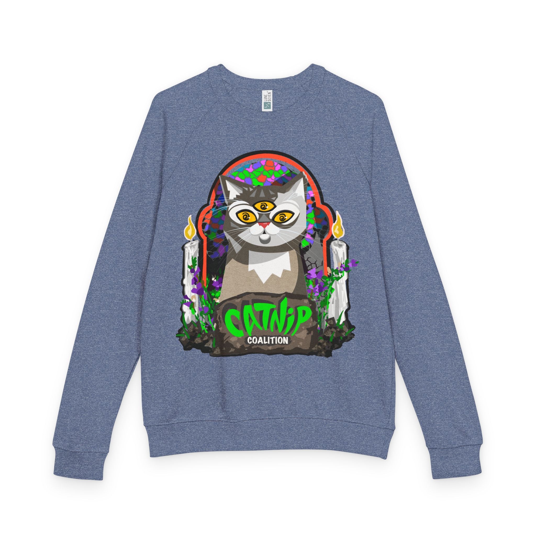 Catnip Coalition Crewneck Sweatshirt — Colorful Cat Altar Design