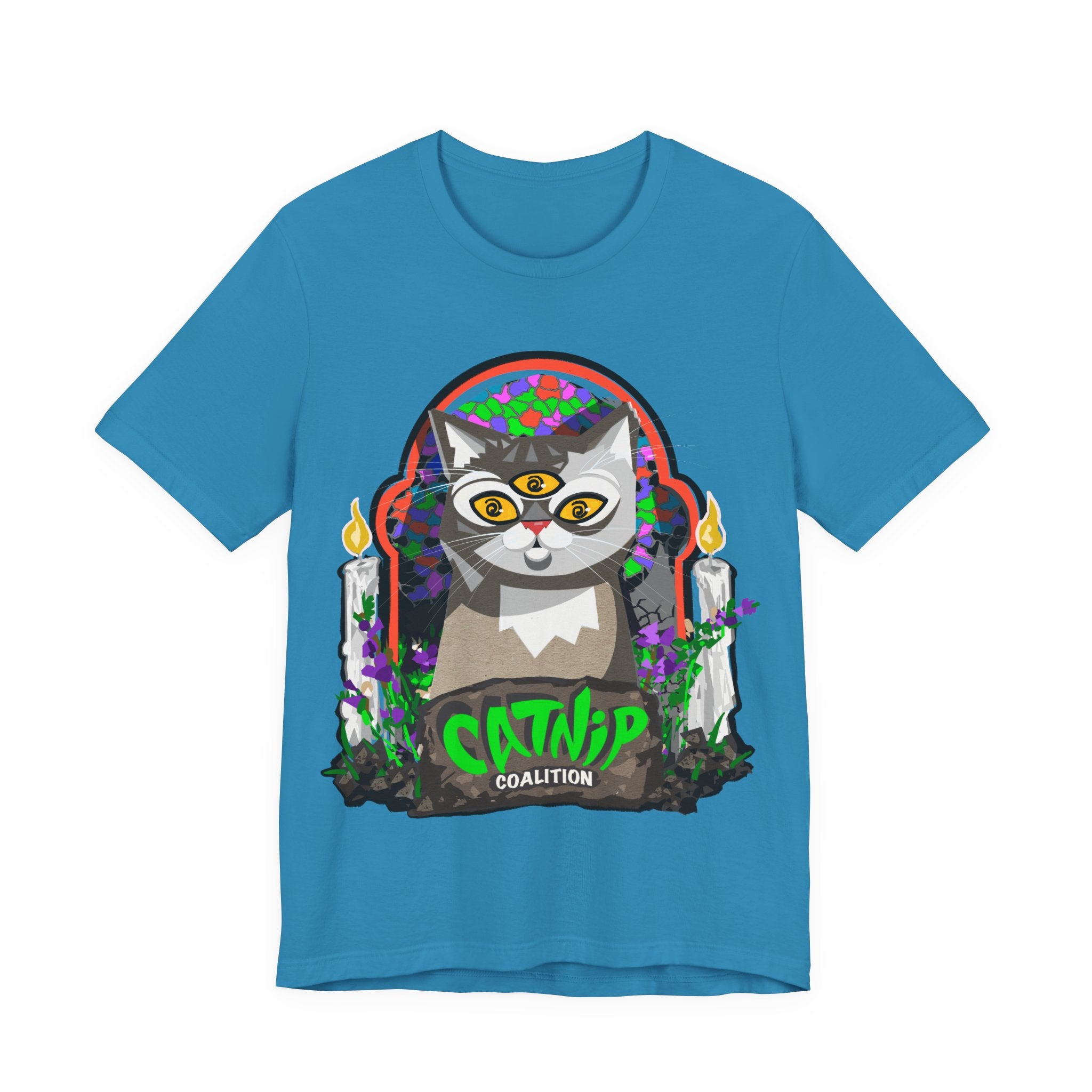 Catnip Coalition T‑Shirt — Psychedelic Three‑Eyed Cat Graphic Tee