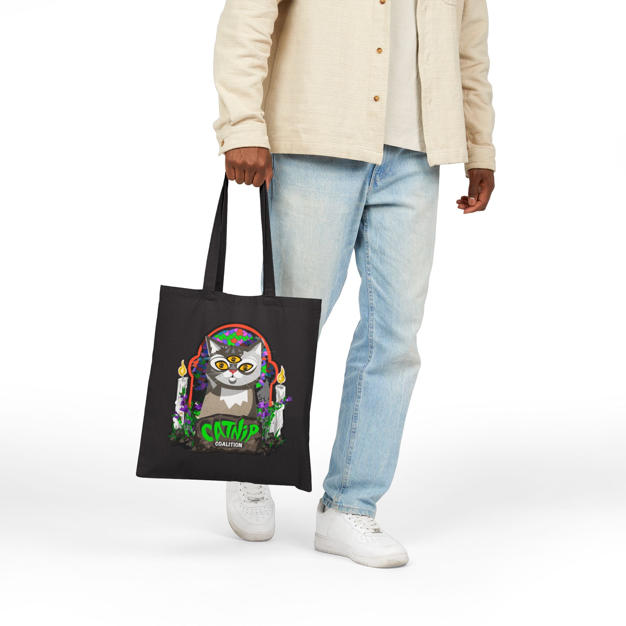 Catnip Coalition Tote Bag — Psychedelic Cat Canvas Tote