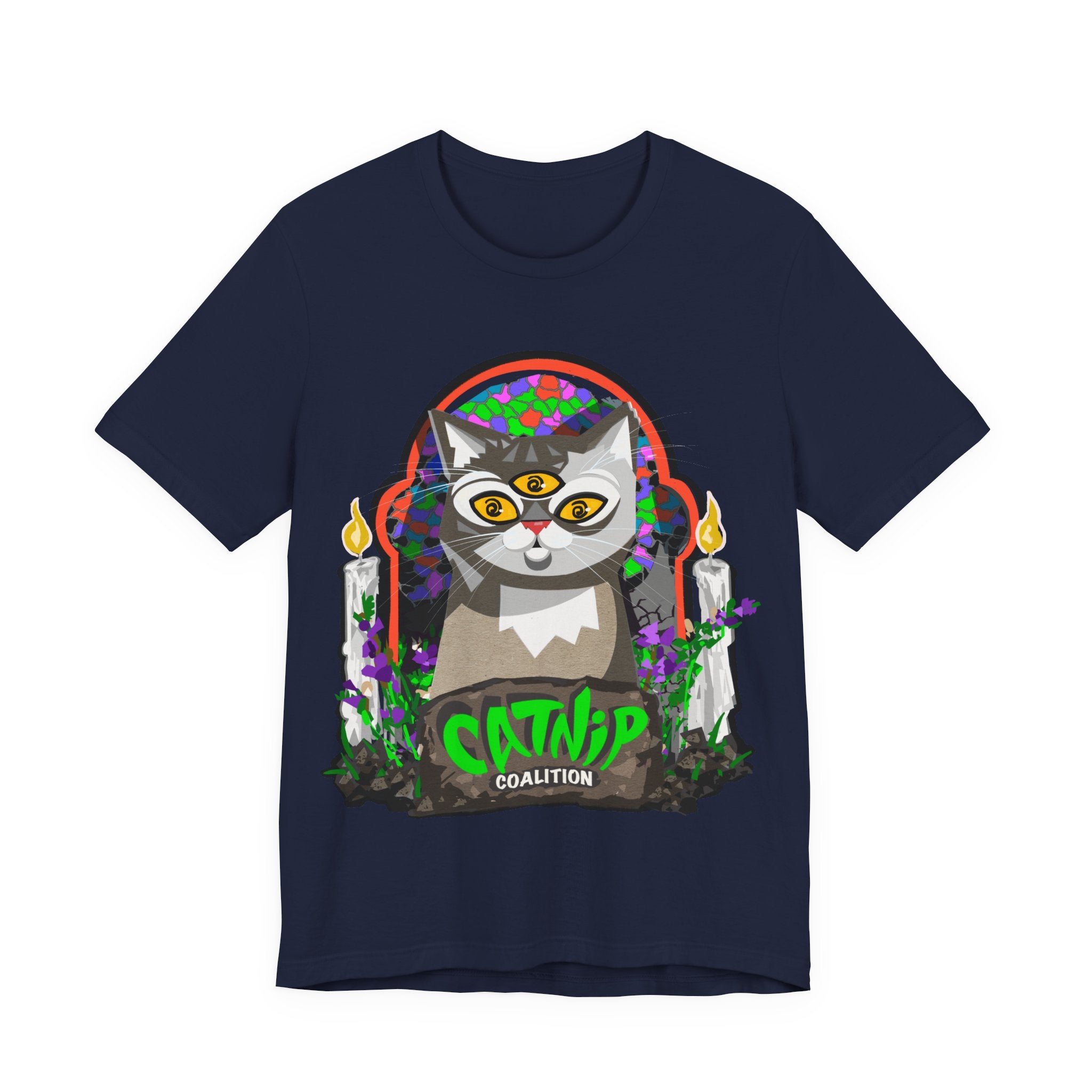 Catnip Coalition T‑Shirt — Psychedelic Three‑Eyed Cat Graphic Tee