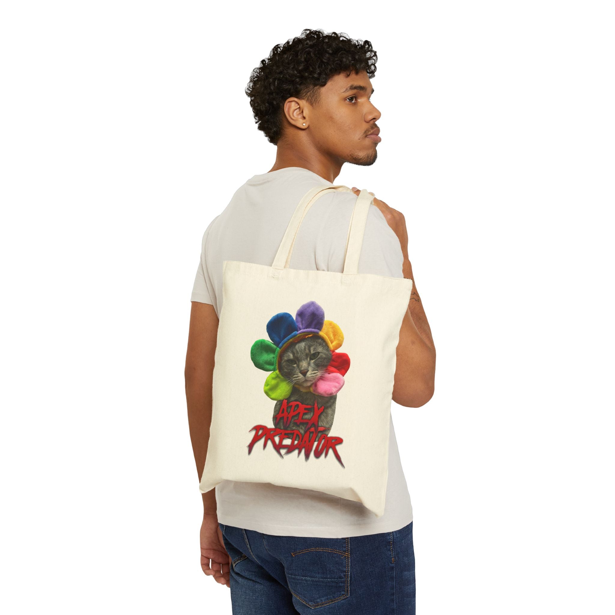 Apex Predator Cat Tote Bag — Cute Rainbow Kitty Canvas Tote