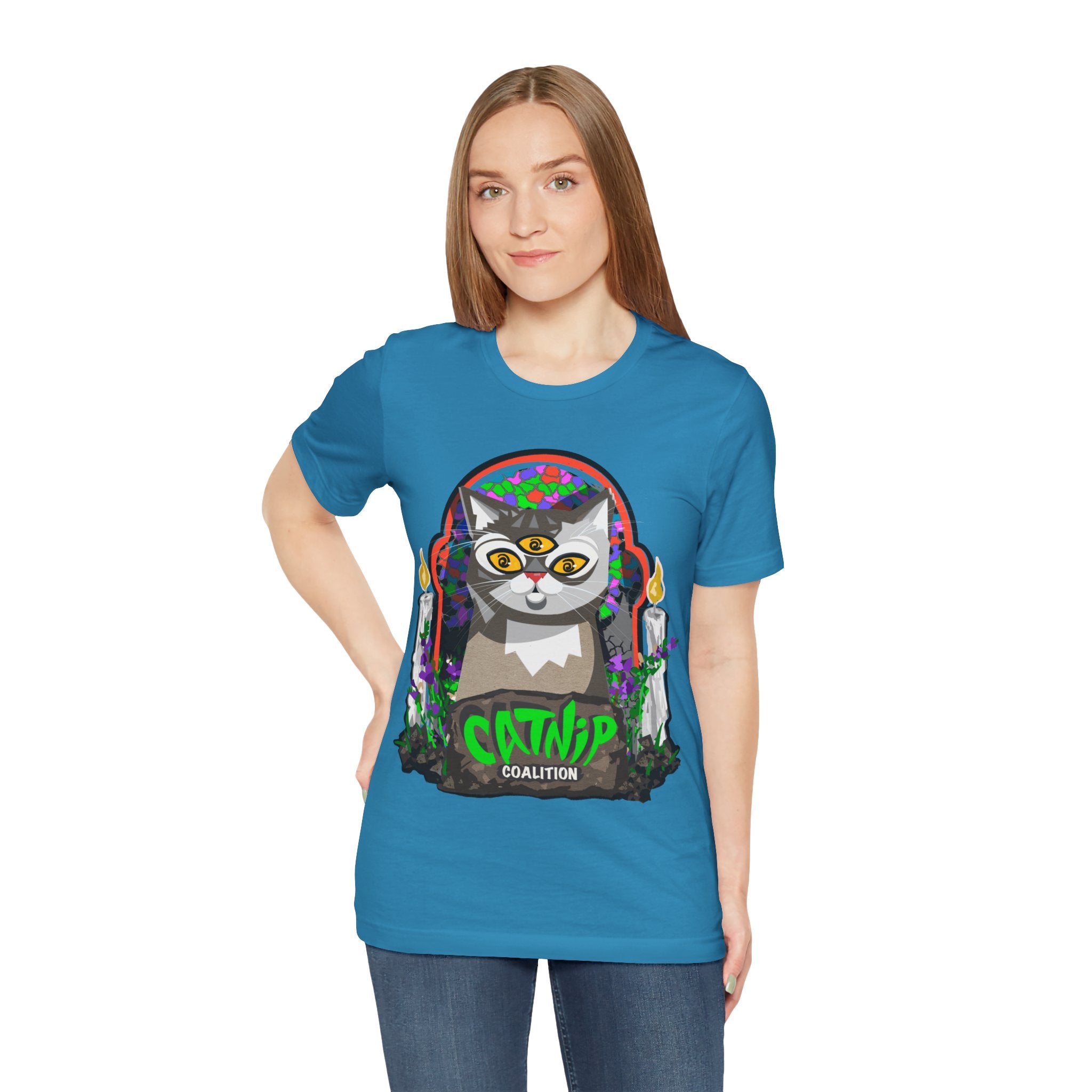 Catnip Coalition T‑Shirt — Psychedelic Three‑Eyed Cat Graphic Tee