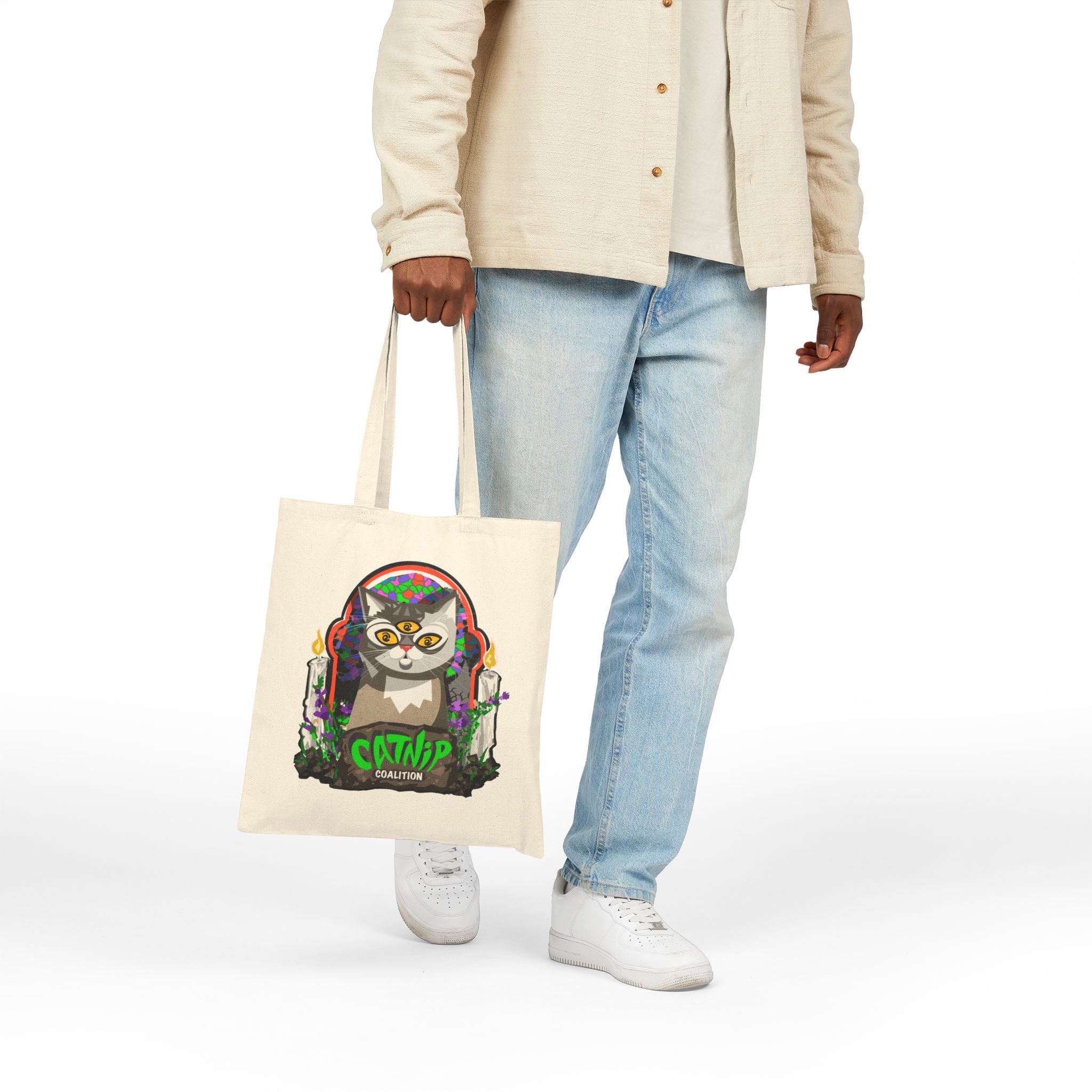 Catnip Coalition Tote Bag — Psychedelic Cat Canvas Tote