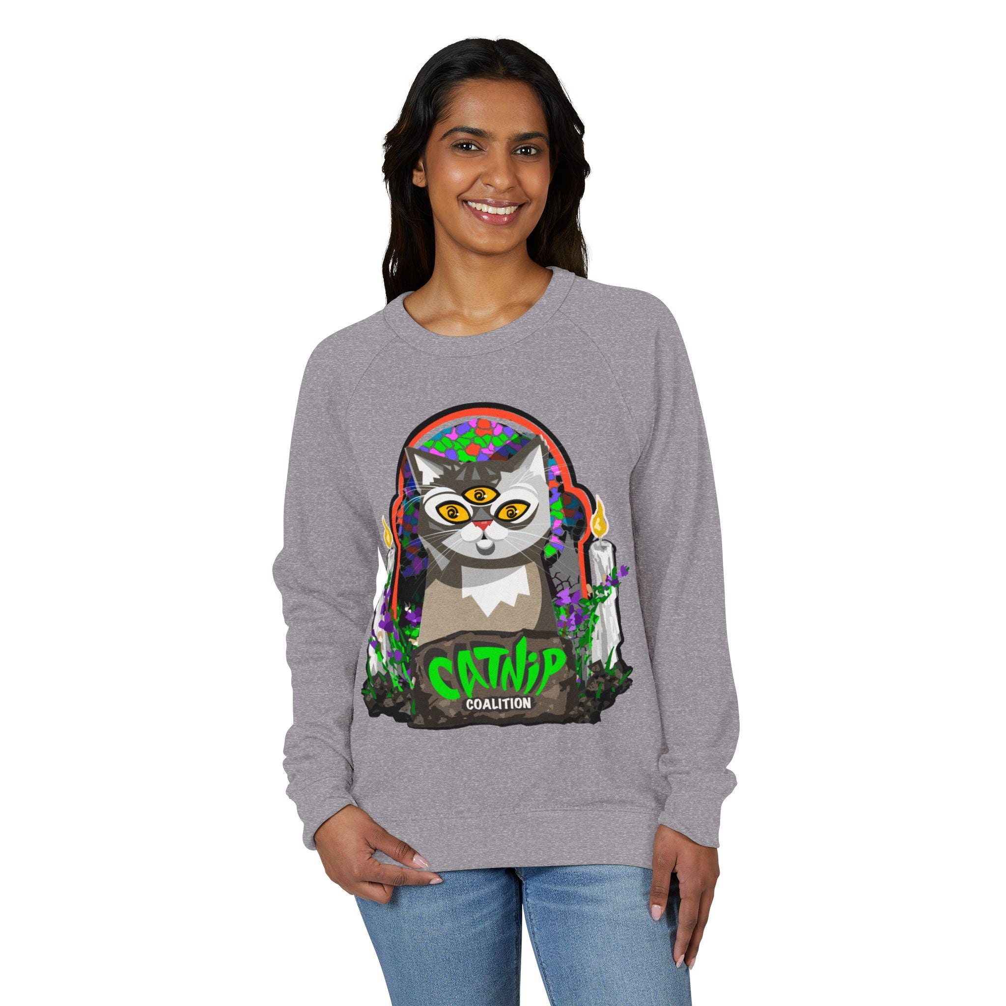 Catnip Coalition Crewneck Sweatshirt — Colorful Cat Altar Design